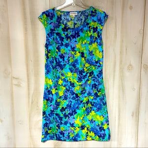 Travel Smith Blue Purple Green Cap Sleeve Dress Sz M